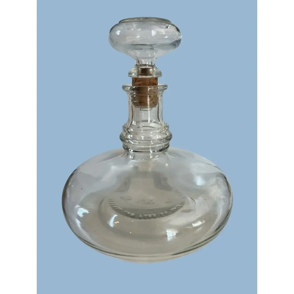Vtg 50s MCM Clear Glass Liquor Bottle Decanter Cork Stopper Bar Retro Decor Wine